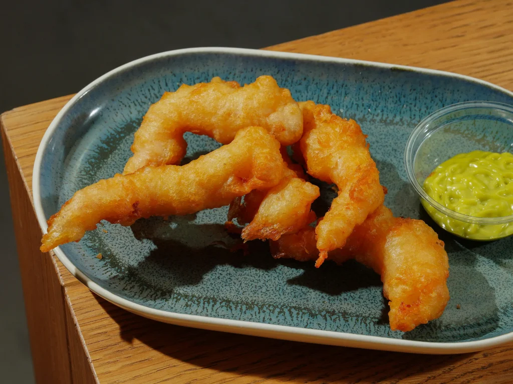 Tempura dish on blue plate