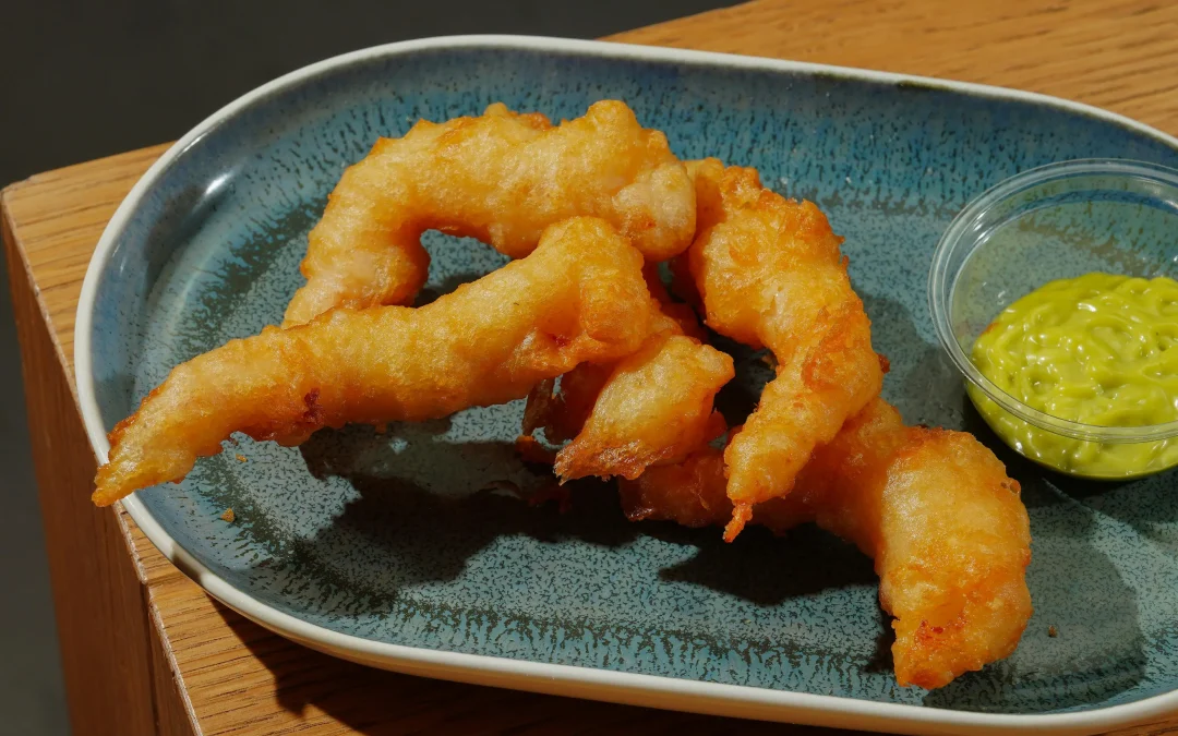 Tempura dish on blue plate